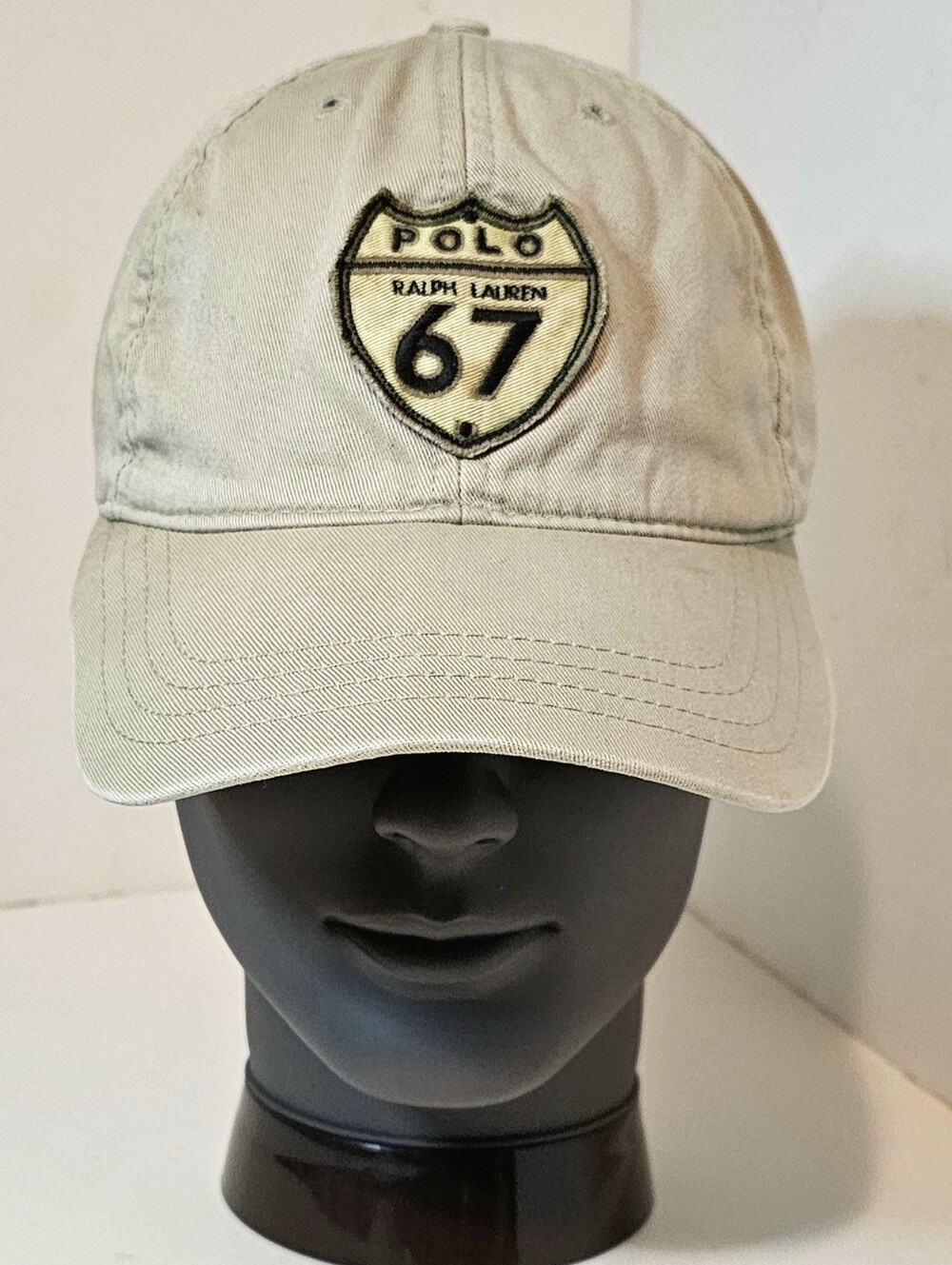 POLO by Ralph Lauren VINTAGE Khaki 'Route 67' Shield Baseball Cap 📍Rare